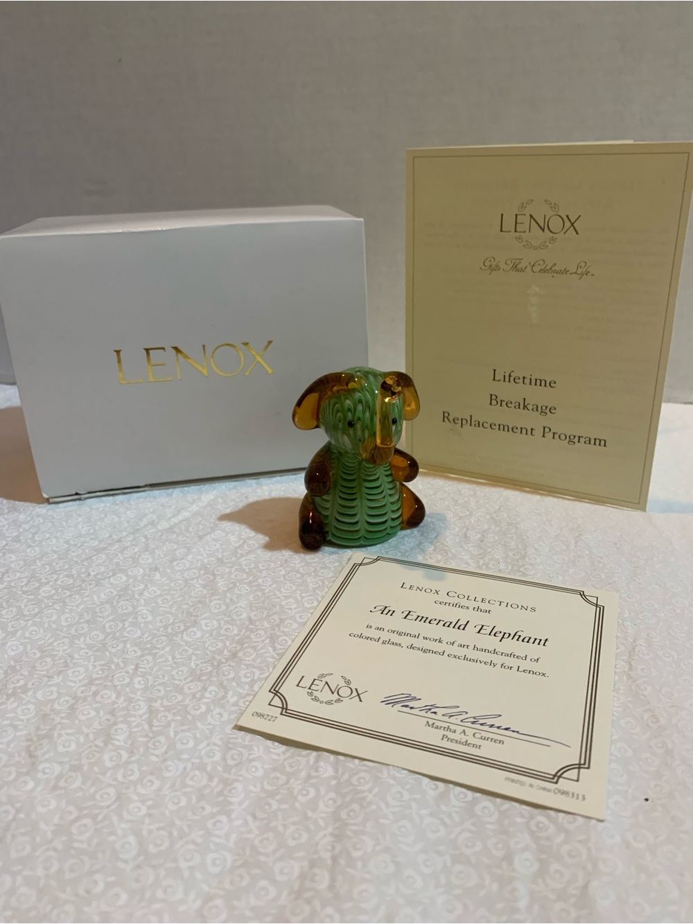 Lenox Green & Amber Glass Elephant Figurine